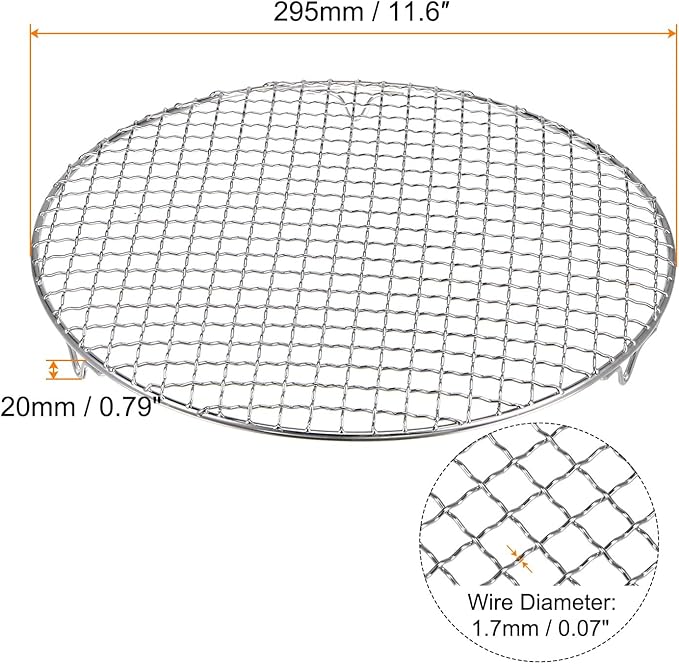 HARFINGTON Round Cooking Rack 11.6-inch 201 Stainless Steel Cross Wire Barbecue Grill Net with 20mm