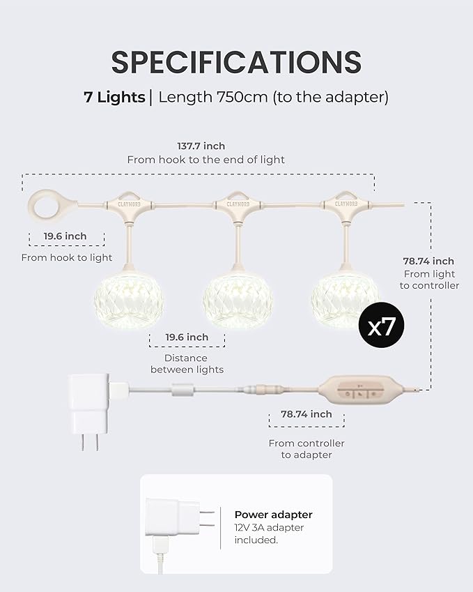 Claymore Cadena 7 String Lights - LED Outdoor String Lights for Halloween Decorations, Camping