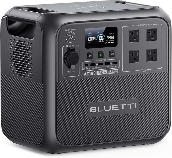 BLUETTI Portable Power Station AC180, 1152Wh LiFePO4 Battery Backup w/ 2 1800W (2700W peak) AC