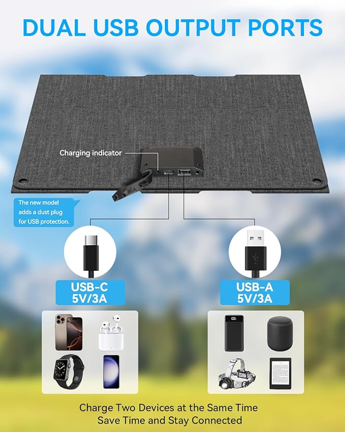 Ecosonique 30W Portable Solar Charger Foldable Solar Panels with USB C USB A Fast Charging
