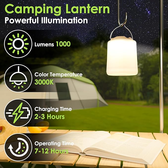 LED Camping Lantern, Rechargeable Camping Light, 4 Modes Outdoor Flashlights Lanterns with 1000LM
