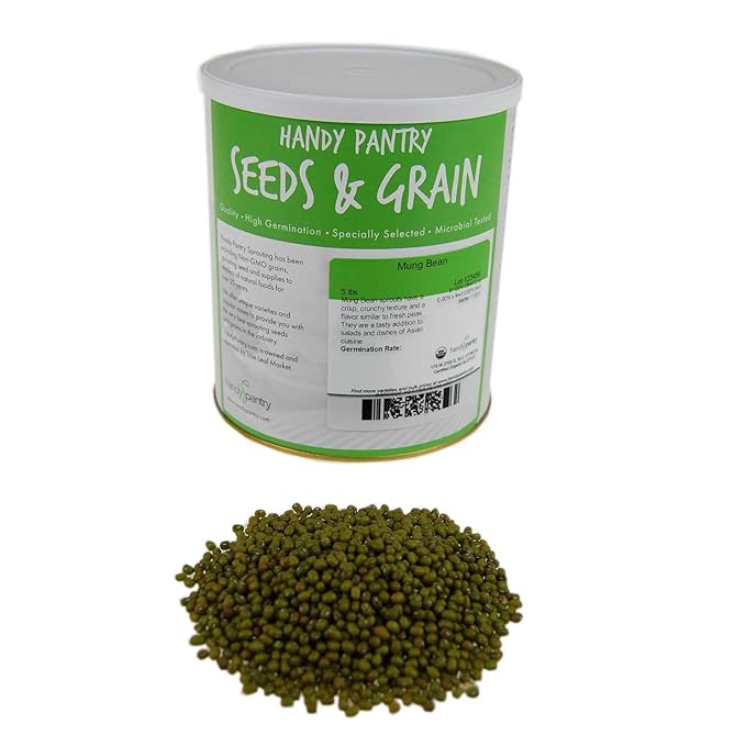 Mung Bean Sprouting Seed: 5 Lb - Organic, Non-GMO - Handy Pantry Brand - Dried Mung Beans for