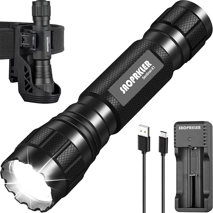 Tactical Flashlights High Lumens-1200 LM Police Flashlight with Holster for Duty Belt,Single Mode