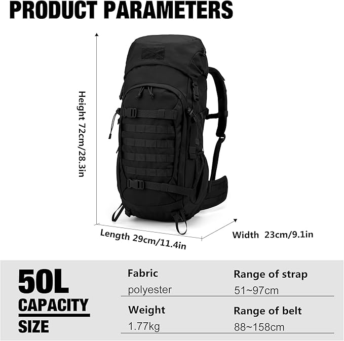 Mardingtop 50L Hiking Backpack,Backpacking Backpack with Rain Cover for
