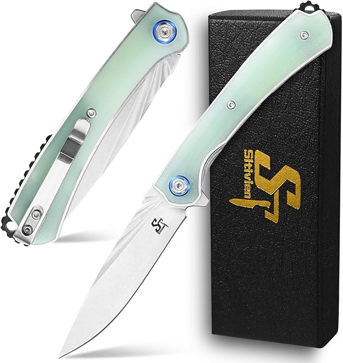 Sitivien ST144 Folding Knife,14C28N Steel Blade,G10 Handle Pocket Knife for Outdoor EDC