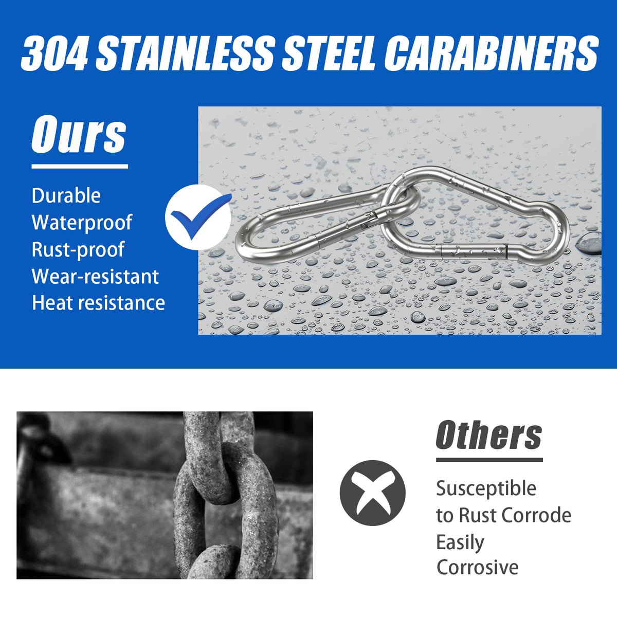 Small Carabiner Clip Hooks, 10pcs 1.57 inch Carabiners Heavy Duty, 304 Stainless Steel Spring Snap