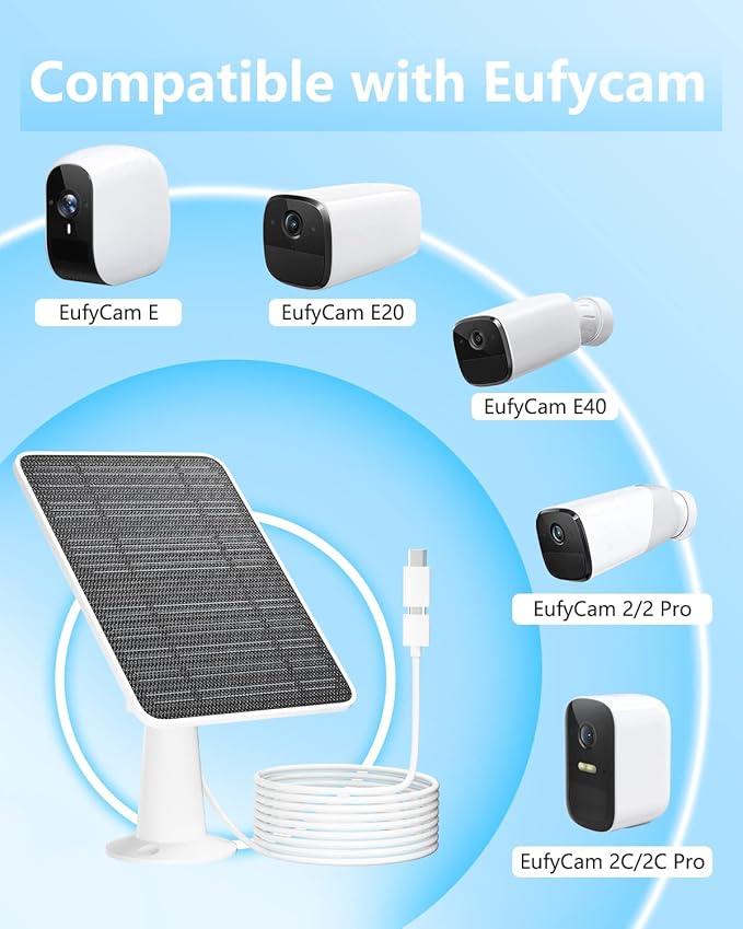 Solar Panel Charger Compatible with Eufycam 3/3C/2C/2C Pro/E40/E20/2/2 Pro/E/L20/L40/Solo/SoloCam