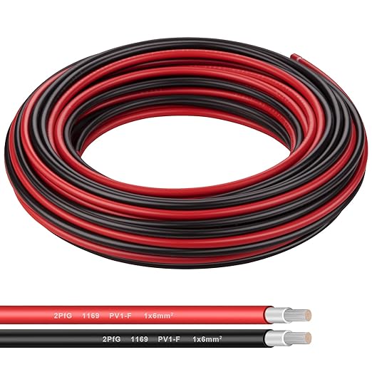 10AWG (6mm²) Tinned Copper PV Extension Cable - Solar Panel Connection Wire for Outdoor RV Marine