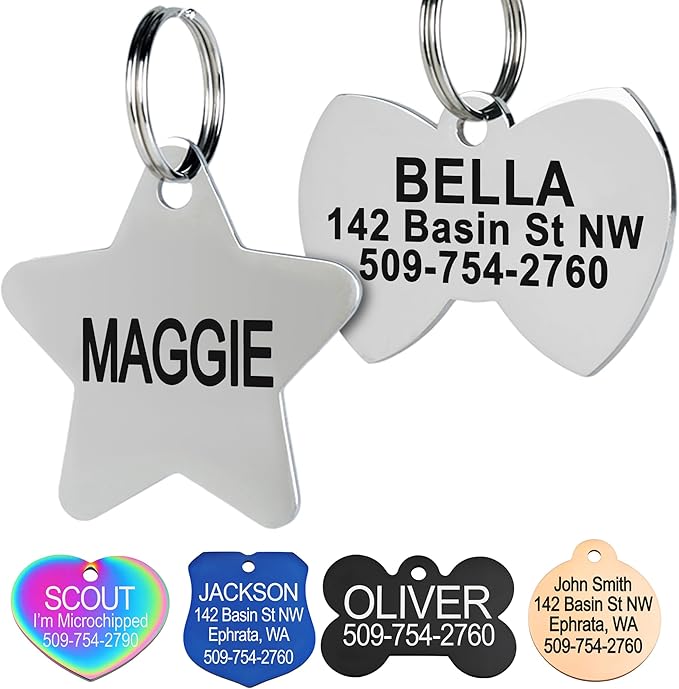 GoTags Stainless Steel Pet ID Tags, Personalized Dog Tags and Cat Tags, up to 8 Lines of Custom