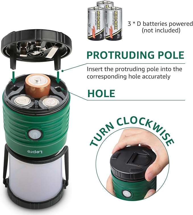 Lepro Camping Lantern, Battery Powered LED with 1500LM, 4 Light Modes, Waterproof Tent Light