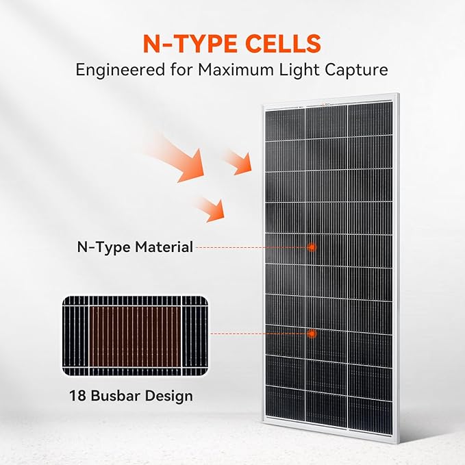RICH SOLAR 200 Watt 12 Volt 18BB Cell Monocrystalline Solar Panel N-Type Cells High Efficiency