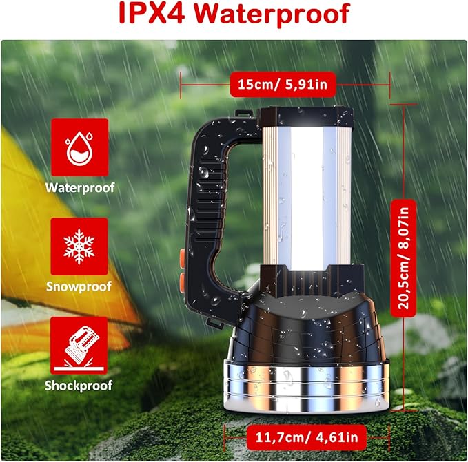 Masmejor 2000LM Rechargeable LED Flashlight - 10000mAh, IPX4 Waterproof, 6 Modes, Portable