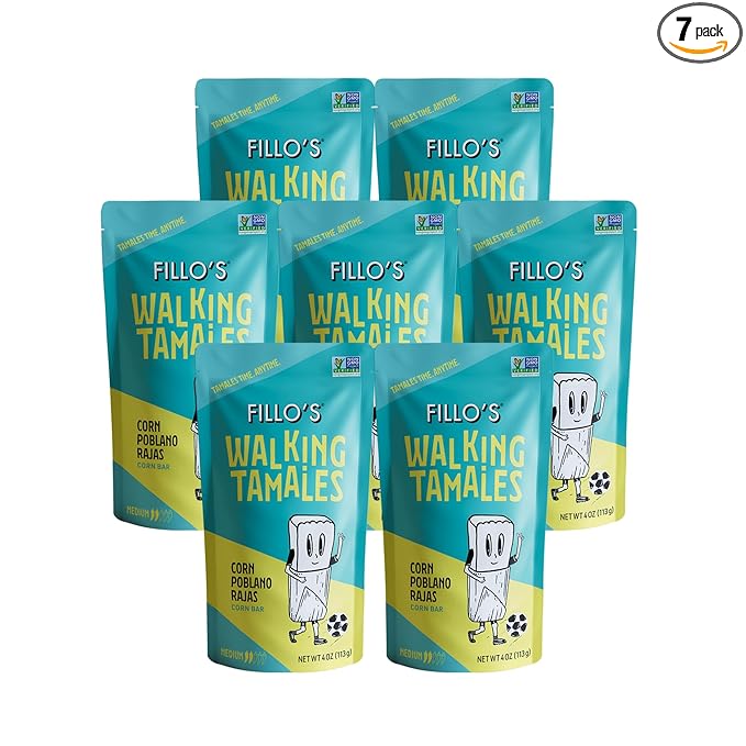 Fillo's Walking Tamales Corn Poblano Rajas, Pk of 7, Ready-to-Eat, Delicious, Gluten-Free