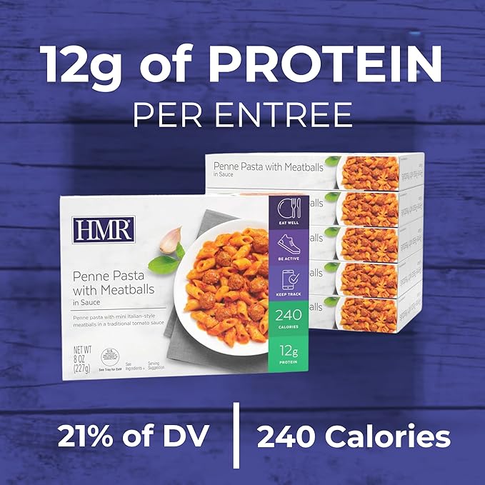 HMR Penne Pasta with Meatballs Entrée | Pre-packaged Lunch or Dinner to Support Healthy Eating |