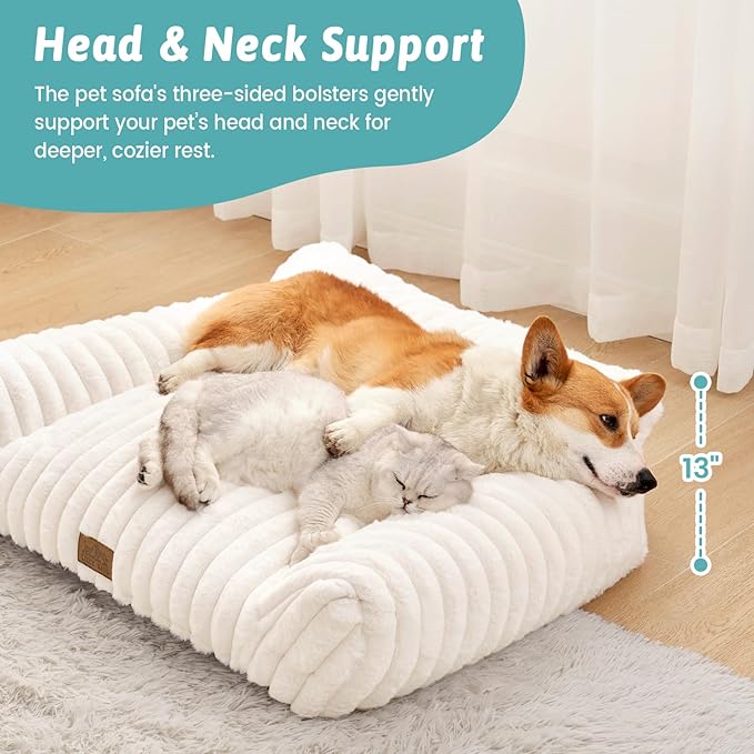 Cute Cat Couch, Premium Plush Faux Fur Pet Couch Bed, Ultra-Soft Pet Furniture for Cats & Small