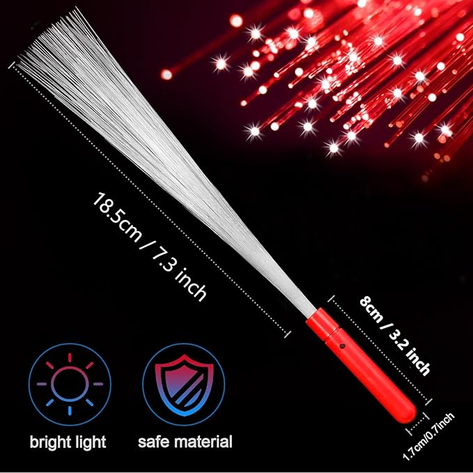 12 Pack Red Glow Fiber Optic Wands Bulk Light Up Wand Glow Sticks with 3 Lighting Modes for