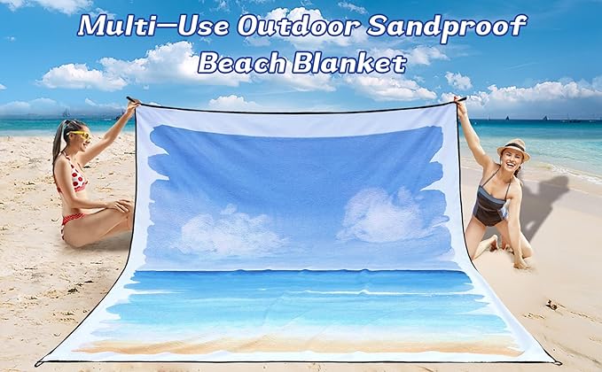 Beach Blanket Waterproof Sandproof Beach Mat 79" X 83"/10'x9'for 2-8 Adults Quick Drying Outdoor