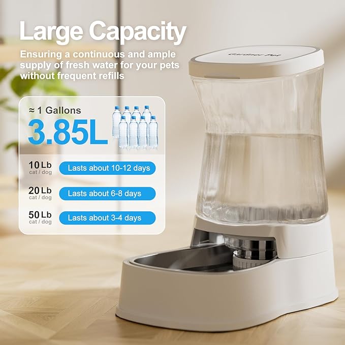 Automatic Gravity Water Dispenser for Dogs, 1Gallon Stainless Steel Water Bowl Dispenser, 100%