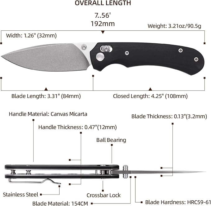 Folding Knife,Pocket Knife,3.31??154CM Blade,Erogonomic Canvas Micarta Handle,Survival Camping