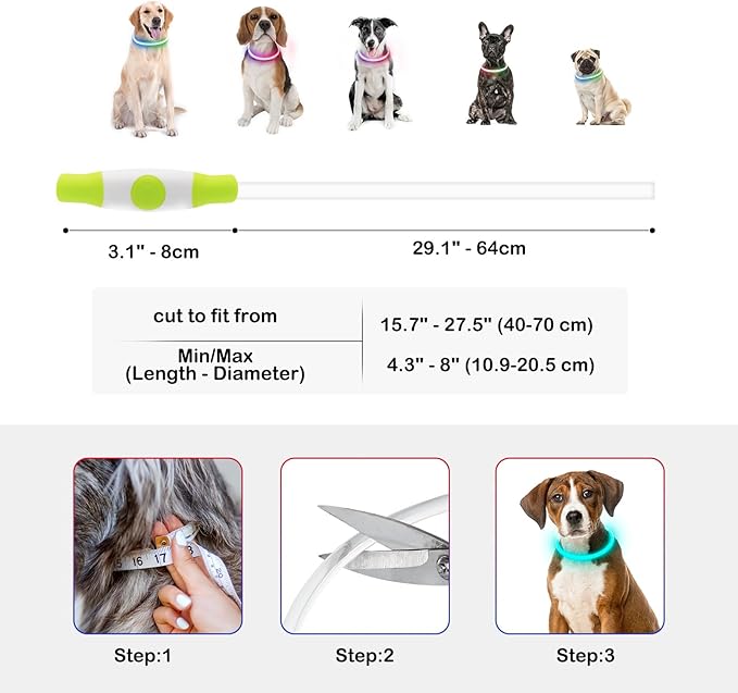 Light Up Dog Collars, USB Rechargeable Dlitk LED Dog Collar 1 Count, TPU Cuttable Size Glow Collar
