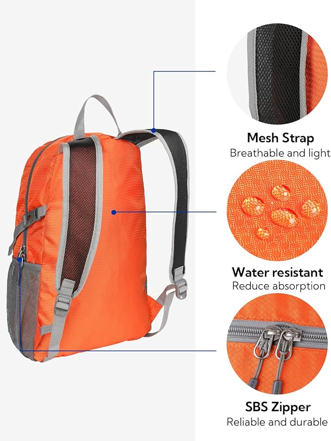 WATERFLY Small Lightweight Packable Backpack: 20l Ultra Light Foldable Travel Hiking Camping
