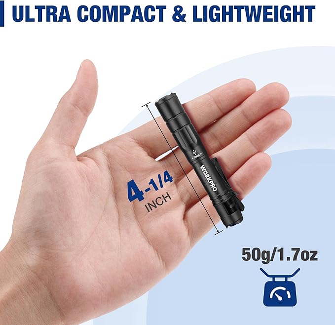 WORKPRO Rechargeable Pen Light, Mini Flashlight, 2 Pack Ultra-Compact EDC Flashlight, Pocket