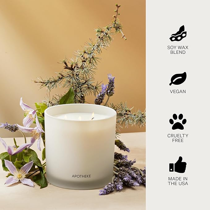 Apotheke 3-Wick Scented Candles for Home, Hinoki Lavender - 26 oz Soy Wax Jar Candle Gift for Women