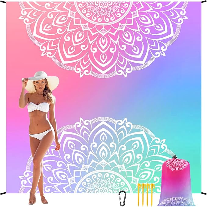 Beach Blanket Waterproof Sandproof Beach Mat 79" X 83"/10'x9'for 2-8 Adults Quick Drying Outdoor