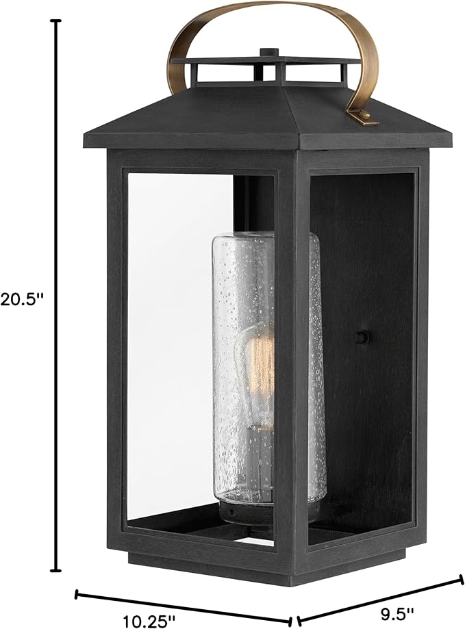 Hinkley Atwater Medium Wall Mount Outdoor Lantern - Clear Seedy Glass, Composite, Anti-Fade, LED