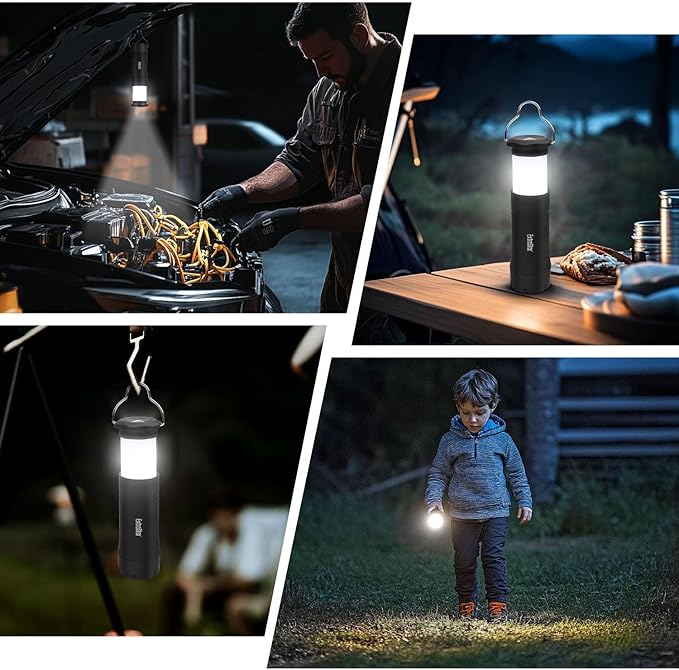 EXTRASTAR LED Camping Lanterns, 2-in-1 Battery Operated Flashlight, Zoomable Torch 3 Modes, Max 35