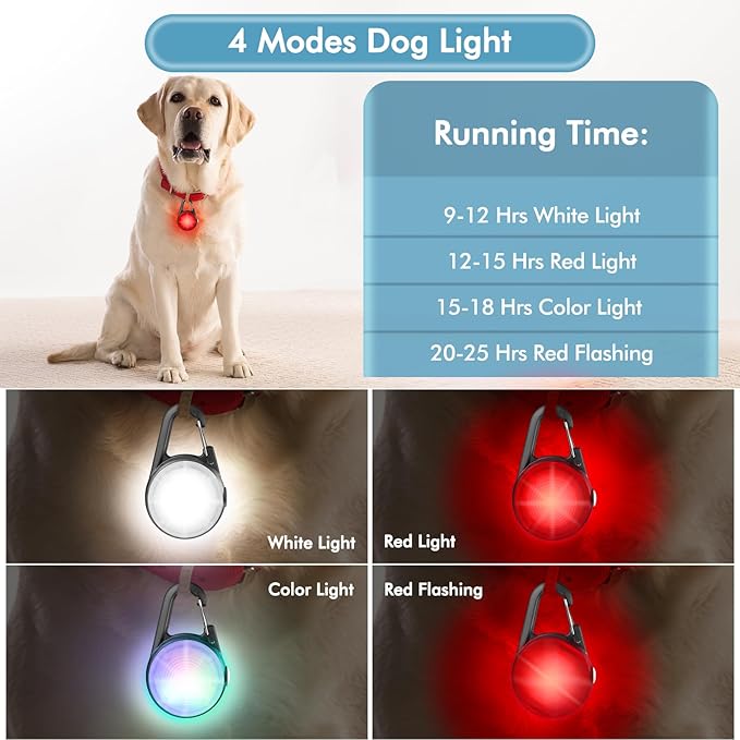 4 Modes Dog Collar Lightï¼? Packs IP68 Waterproof Dog Lights for Night Walking, USB Rechargeable