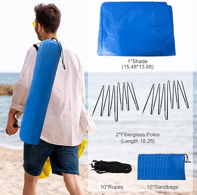 Beach Shade 200 Sq. Ft Beach Canopy for 4-8 People, Portable Sun Shelter with UV Protection