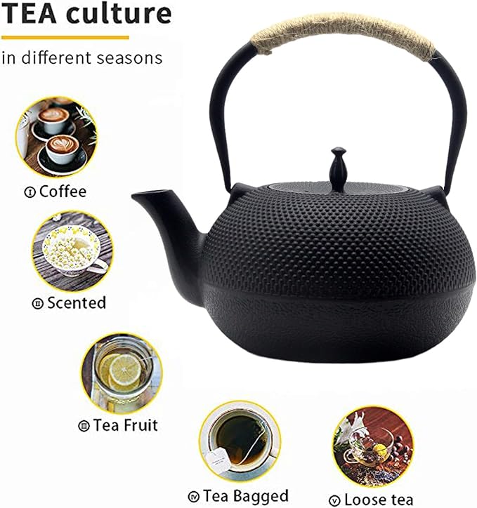 Big Cast Iron Teapot, Japanese Tetsubin Tea Kettle for Stovetop Safe, Cast Iron Tea Pot with