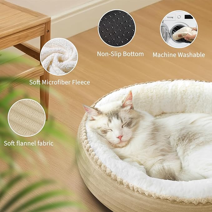 20in Camel Round Cat Dog Bed Gift for Large Medium Small Dogs Cats, Machine Washable Sleeping Sofa