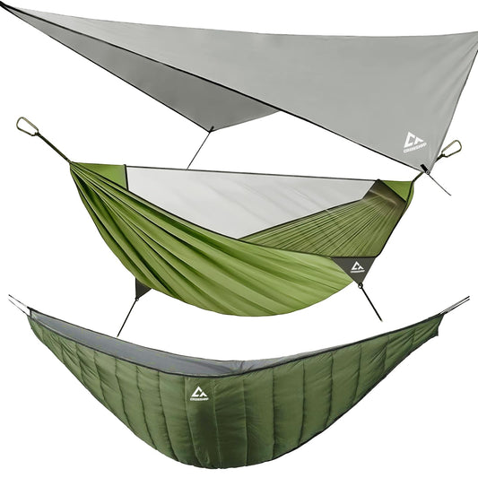 CROSSHIP Camping Hammock with Mosquito Net, Underquilt & Rain Fly Tarp