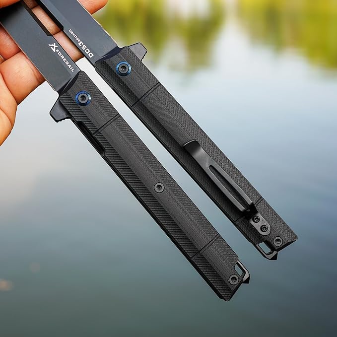 Flipper Pocket Folding Knife,DC53 Steel Blade and G10 Handle. With pocket clip and glass