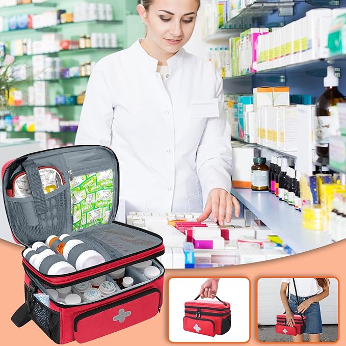 Medicine Storage Bag, Pill Bottle Organizer for Emergency, Medicine Box Empty with Small Portable