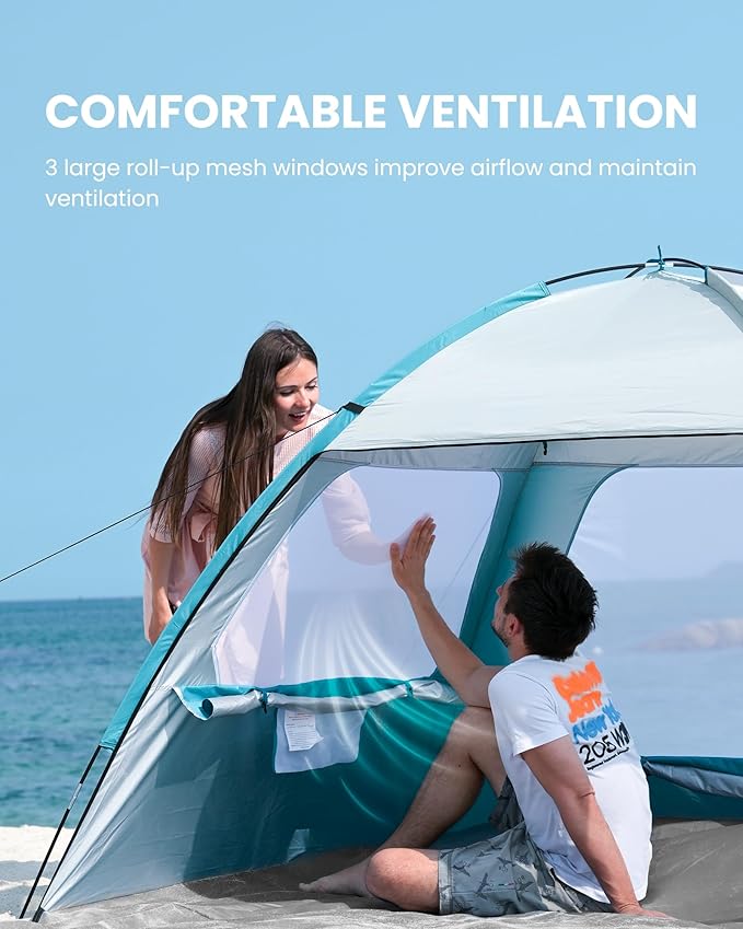 OutdoorMaster Beach Tent for 3/4 Person - Easy Setup Sun Shade Shelter, Portable Beach Shade Sun
