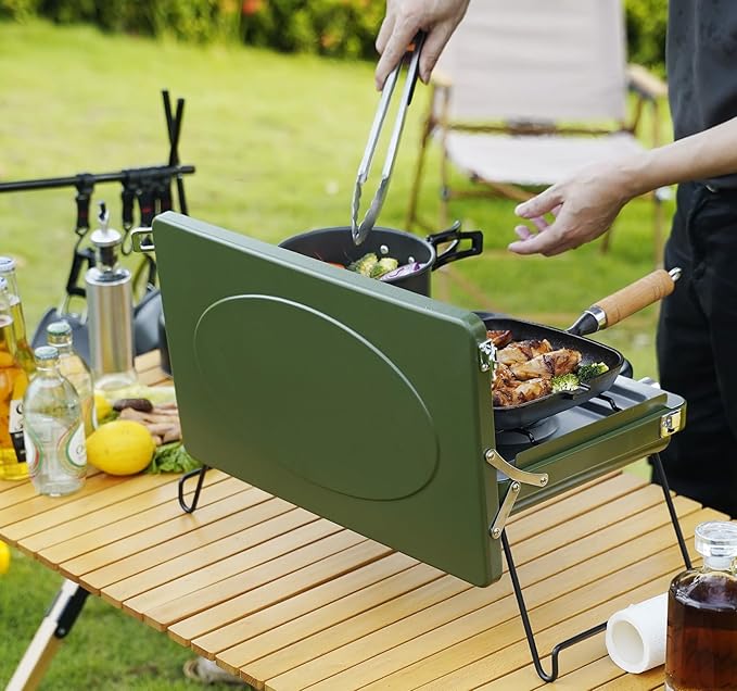 ONLYFIRE Portable Camping Stove 2-Burner, Propane Camp Stove with Foldable Legs, Camping Grill