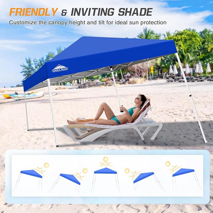 EAGLE PEAK 10x10 Slant Leg Pop-up Canopy Tent Easy One Person Setup Instant Outdoor Beach Canopy