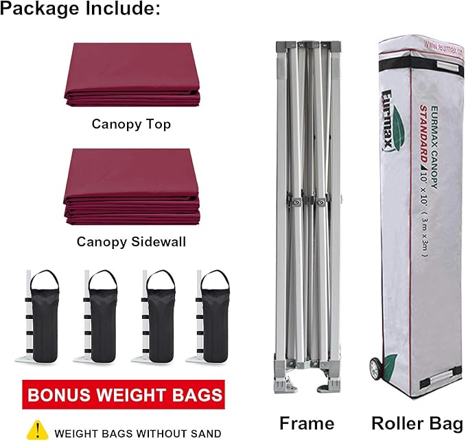 Eurmax USA 10'x10' Pop-up Canopy Tent Commercial Instant Canopies with 4 Removable Zipper End Side