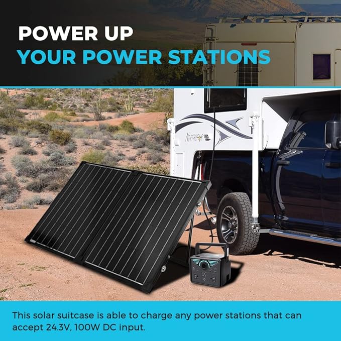 Renogy 100 Watt 12 Volt Portable Solar Panel for Power Station, Foldable 100W Solar Panel Suitcase