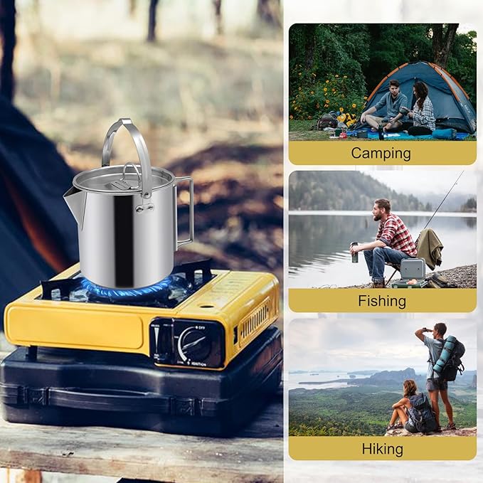 Camping Tea Kettle, Portable 1.2L Coffee Pot, Outdoors Camping Pot, with Handles and with Lids for