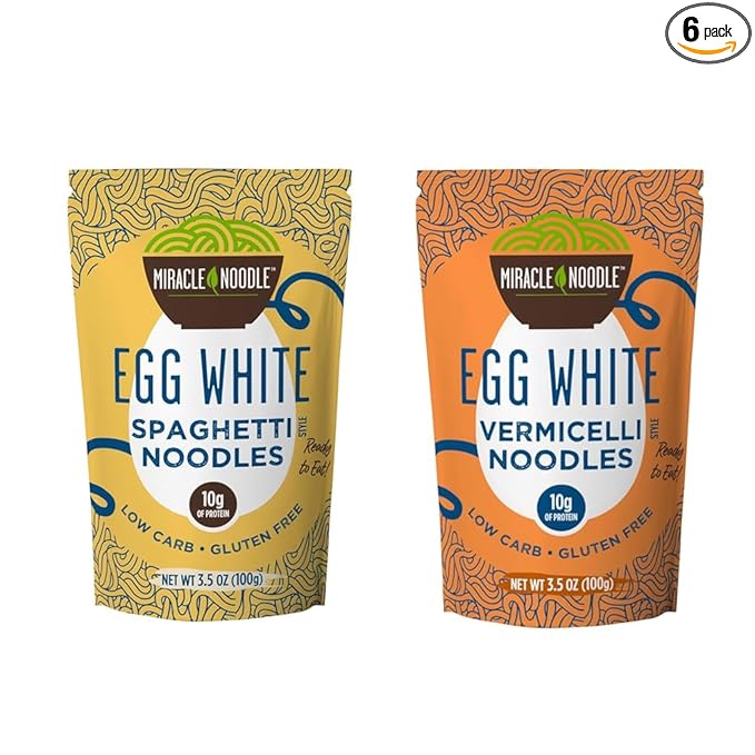 Miracle Noodle Egg White Pasta Variety Pack, 3.5 Oz (Pack of 6), Spaghetti, Vermicelli, Ready to