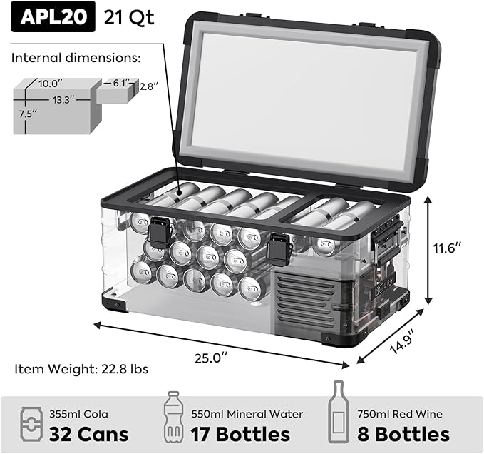ICECO APL20 Portable Refrigerator, 21 Qts 12 Volt Fridge Freezer, Aluminum Car Fridge with SECOP