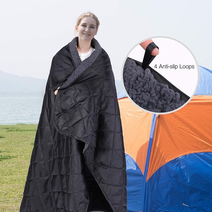 REDCAMP Large Camping Blanket with Sherpa Lining, Cold Weather Warm Outdoor Blanket Windproof for
