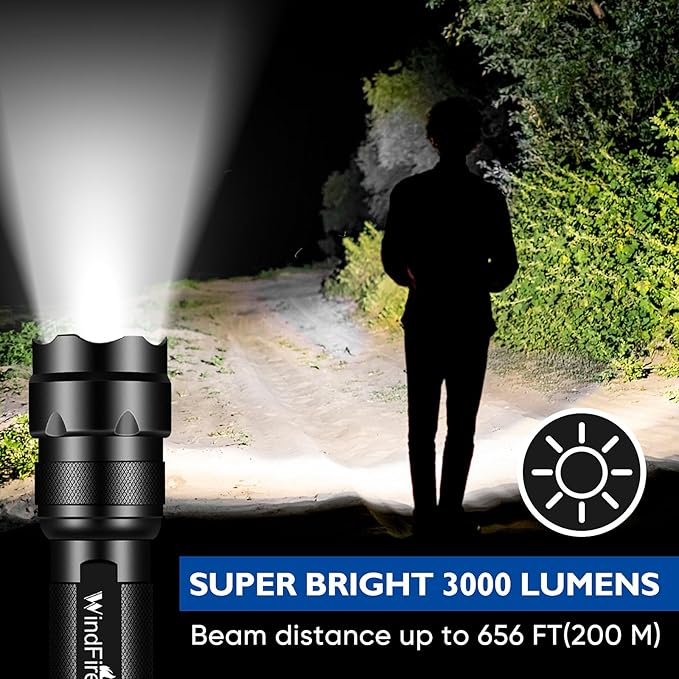 WINDFRIE 2 Pack LED Tactical Flashlights, Single Mode Handheld Flashlights, Bright EDC Emergency