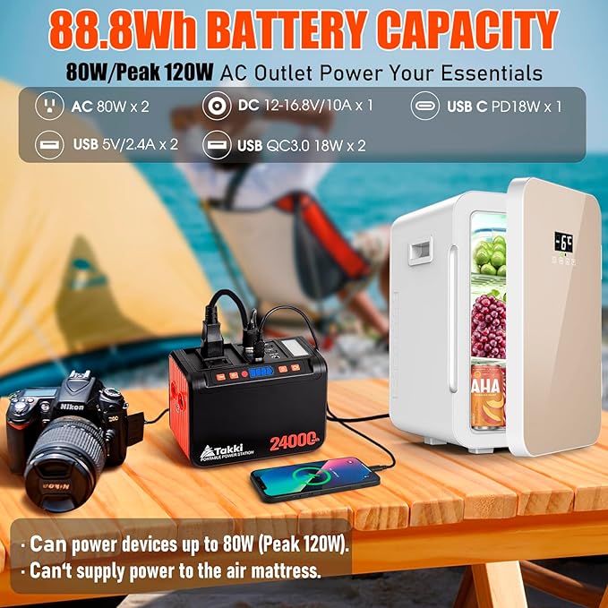 Takki 88.8Wh Portable Power Station Lithium Battery Solar Generator Power Bank with 110V AC Outlet