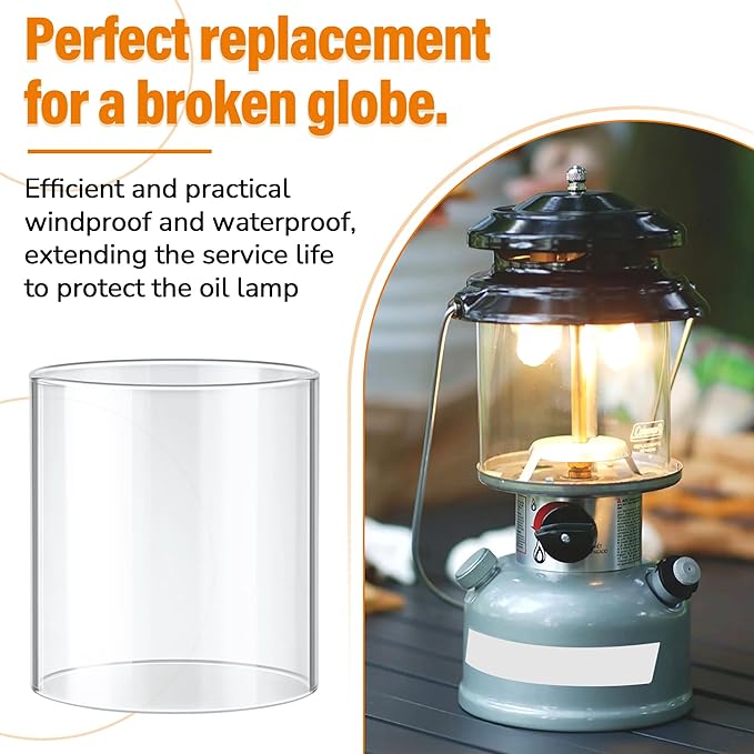 SUNJIKA Lantern Glass Globe for Coleman Fueled Lantern Replacement Globe Clear Straight for Lantern