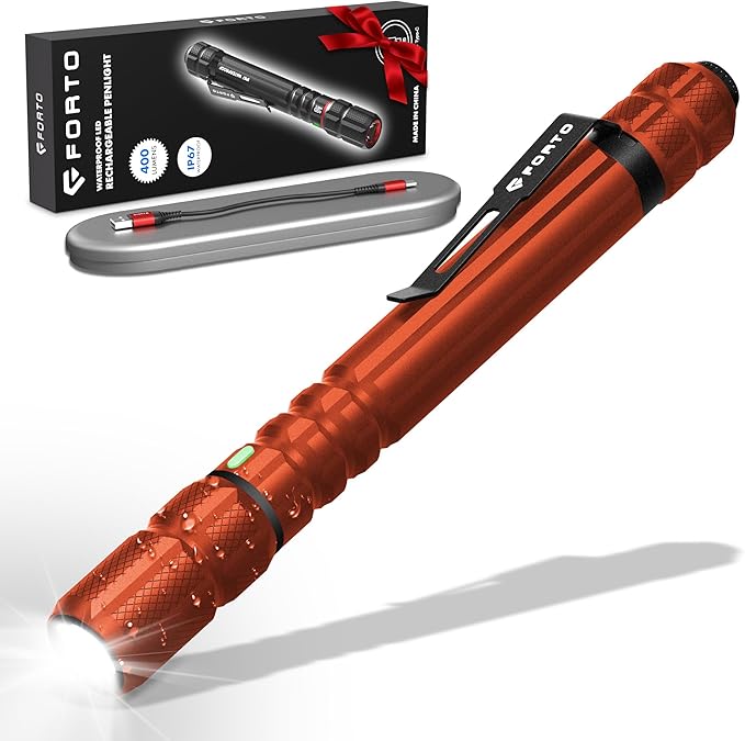 FORTO Rechargeable Pen Light Flashlight, 400 Lumens Small Pocket Flashlight with Clip, IP67